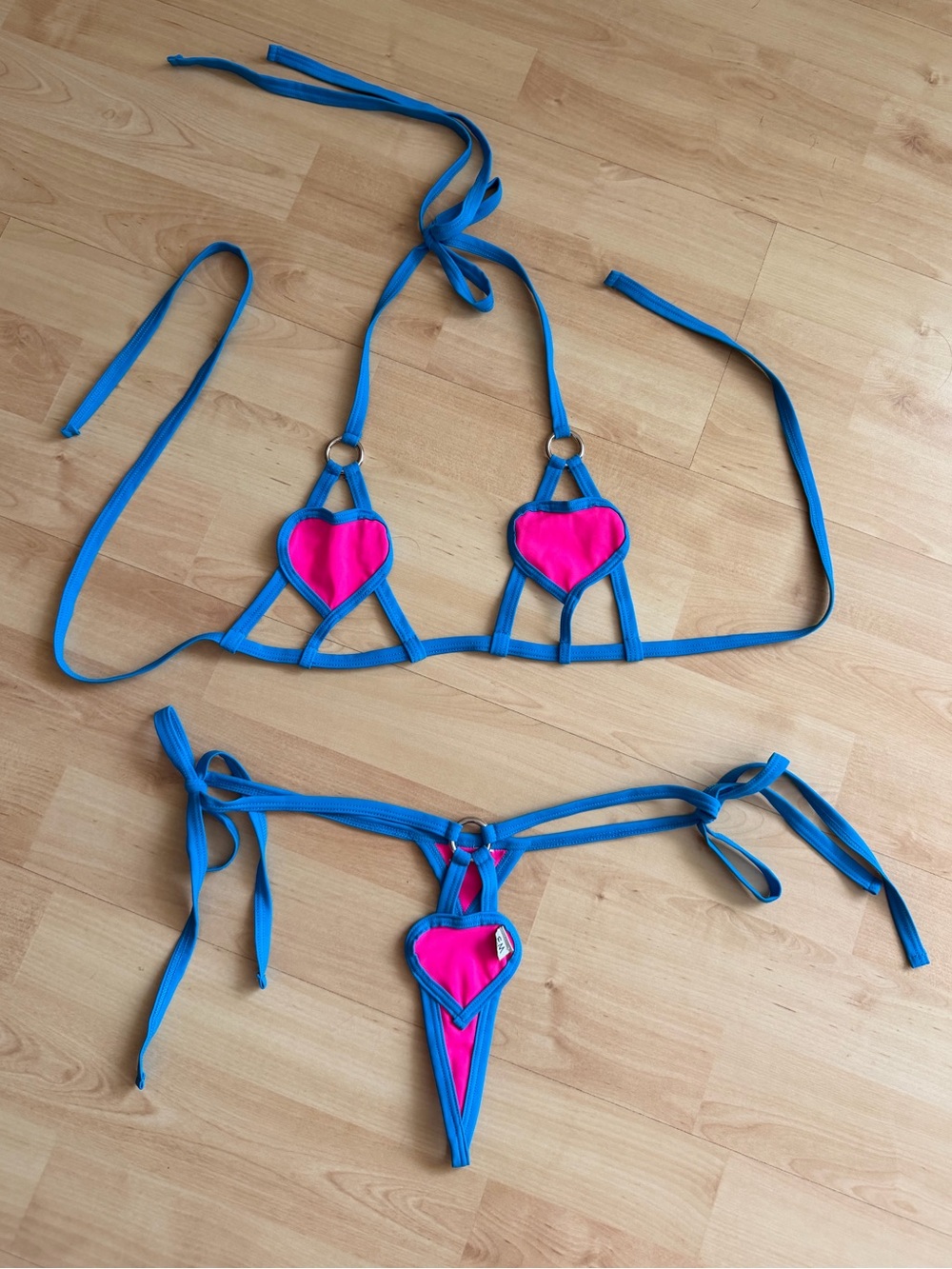 Blue & Pink Heart Micro Bikini Set